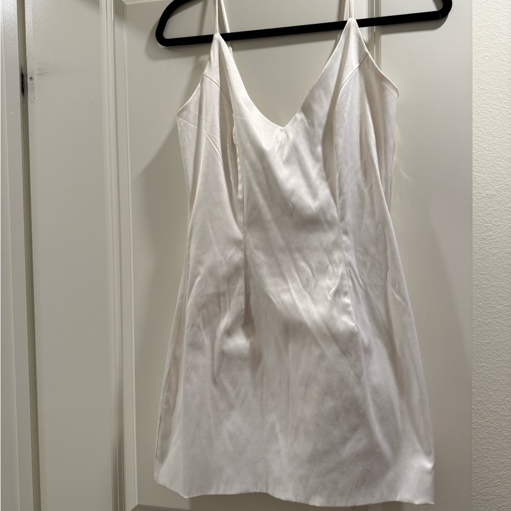 Fashion Nova White Satin Mini Slip Dress
